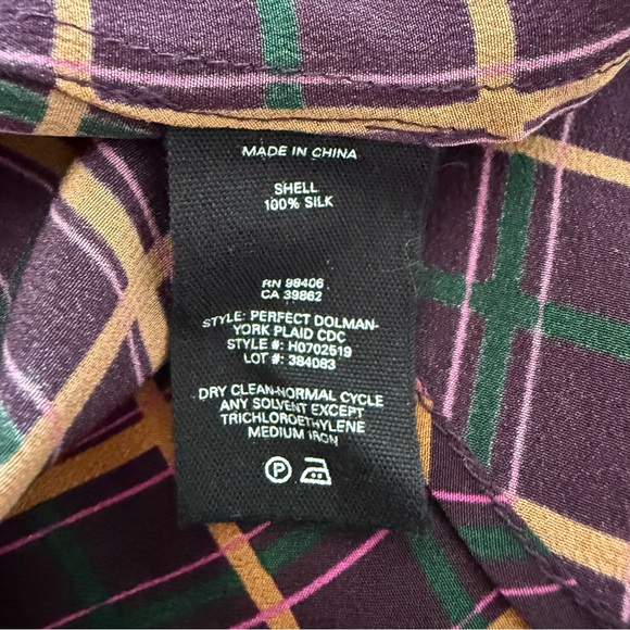 Theory Plaid Multicolored 100% Silk Long Sleeve Button Down Blouse Size M - Picture 7 of 7